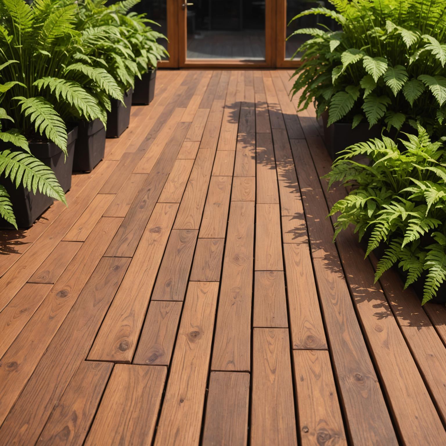 Hardwood decking with neatly arranged warm-toned planks